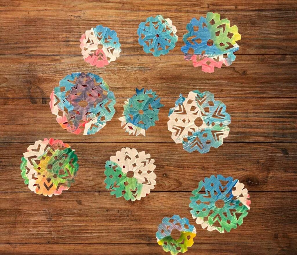 Painted snowflakes cut out