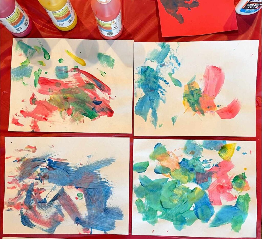 painted papers from a toddler